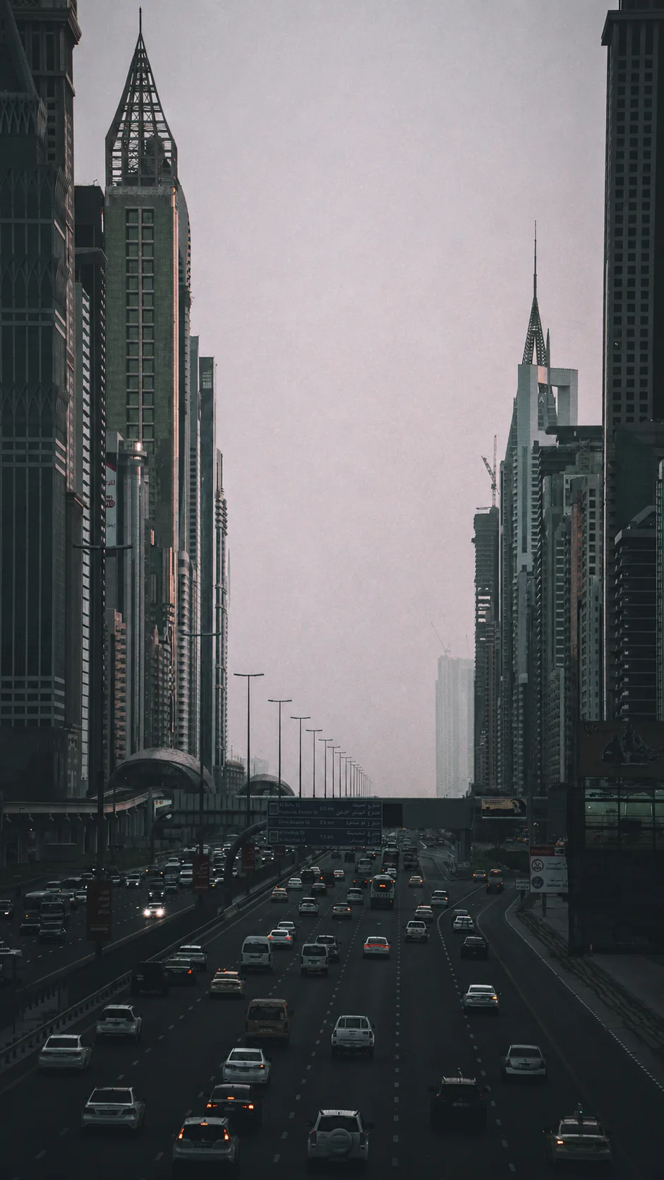 Traffic on Sheikh Zayed Road between Dubai towers
